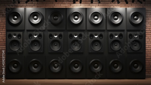 Large Array of Professional Audio Speakers on Stage