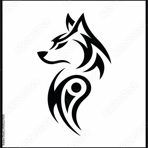 Wallpaper Mural Tribal Wolf Head Design - Black and White Stylized Artwork Torontodigital.ca