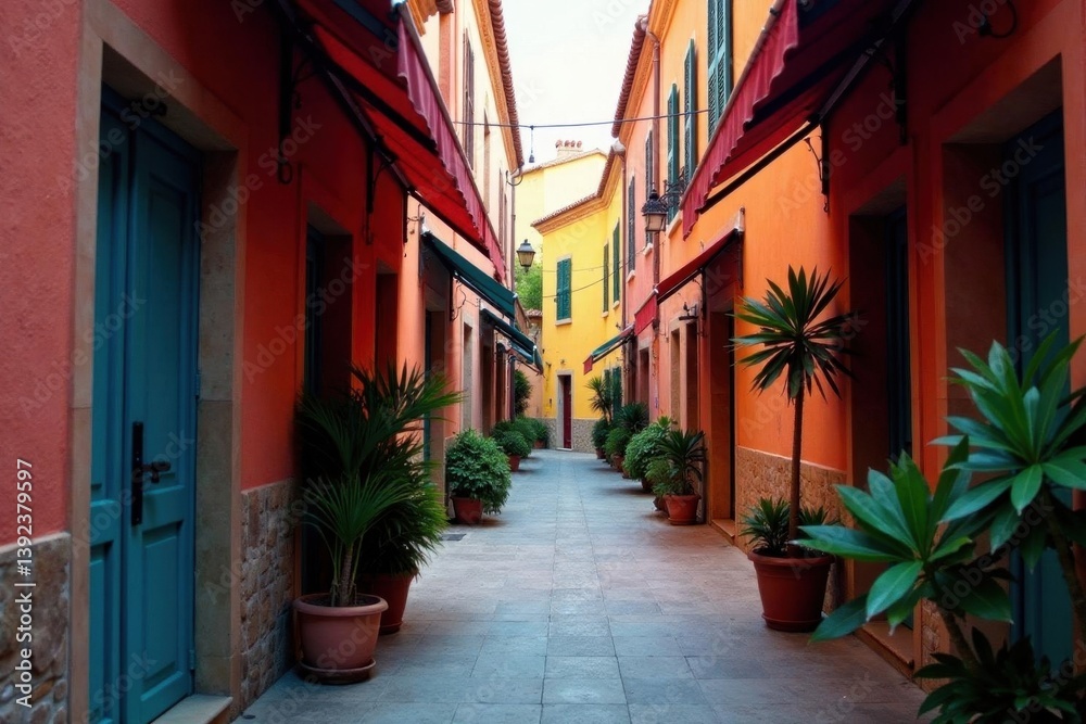 Fototapeta premium Narrow alley choked with colorful awnings, exotic scents , scents, street, commerce