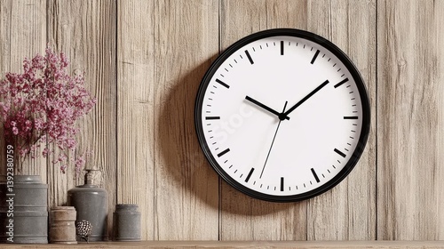 Wallpaper Mural Elegant Wall Clock with Minimalist Design and Fresh Flowers Torontodigital.ca