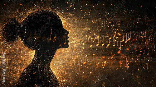 Golden Silhouette Echoes: A Harmonious Blend of Music and Human Form