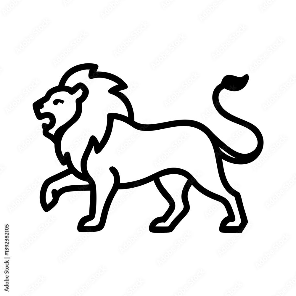 Fototapeta premium Vector Silhouette of Roaring Lion: Powerful Mane and Dominant Stance