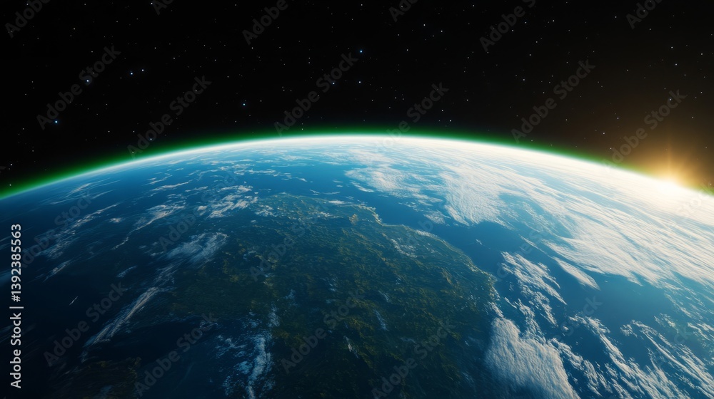 Fototapeta premium Aurora borealis from space above Earths poles green and violet ribbons glowing in orbit