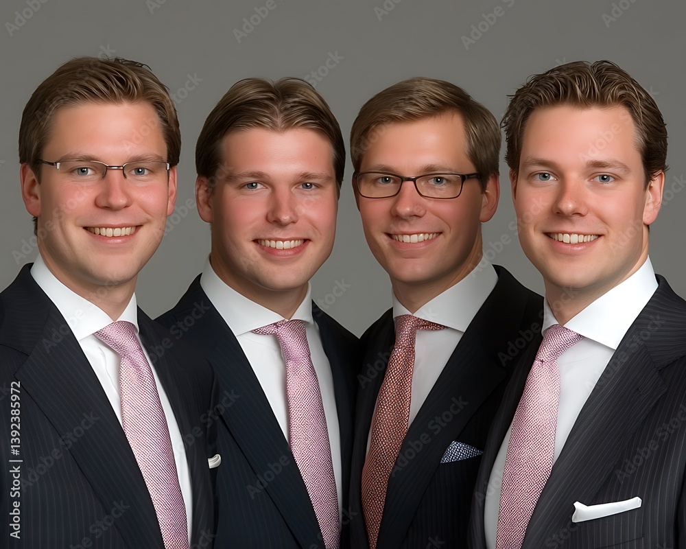 Four formally dressed smiling men are posing for a portrait Four formally dressed smiling men are posing for a portrait