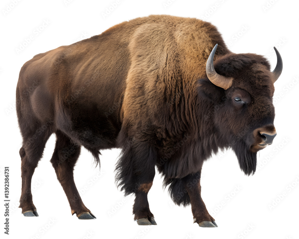 A majestic bison standing isolated on a transparent background A majestic bison standing isolated on a transparent background