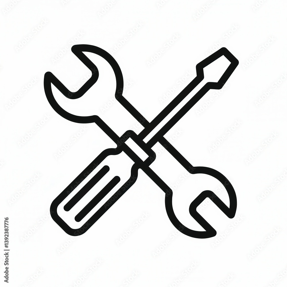Minimal Crossed Wrench and Screwdriver Symbol in Outline Style Minimal Crossed Wrench and Screwdriver Symbol in Outline Style