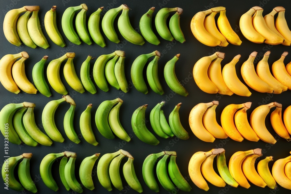 Fototapeta premium Bananas transitioning from green to yellow in a time lapse view Generative AI