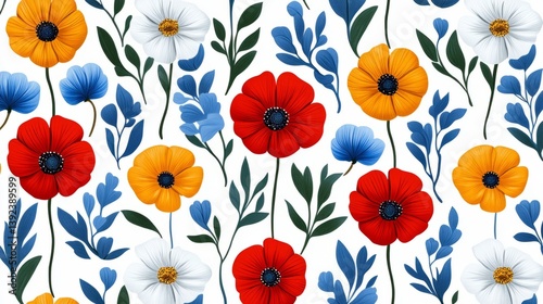 Wallpaper Mural Retro floral pattern with daisies and poppies 70s summer vibe seamless background bright and playful  Torontodigital.ca