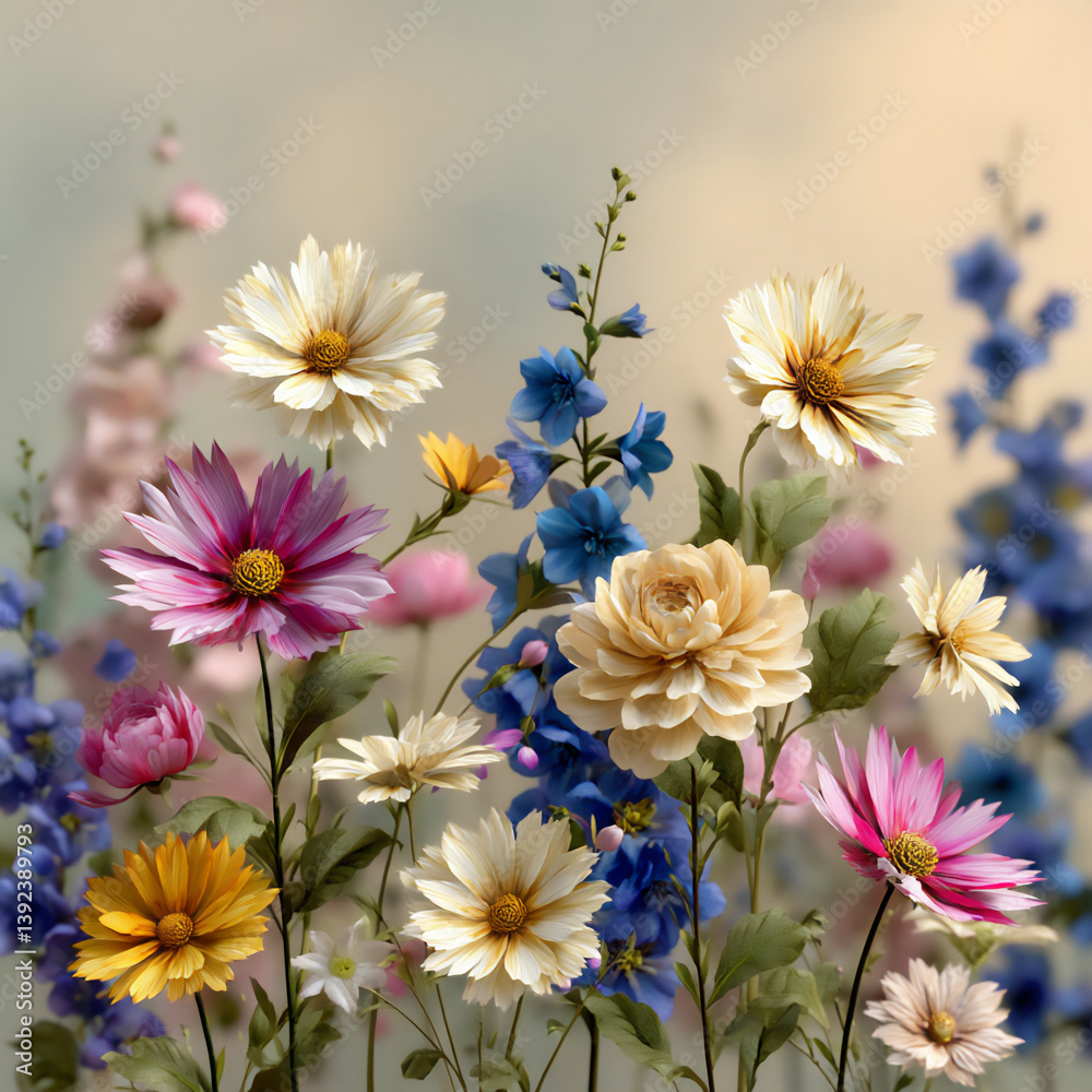 Fototapeta premium a beautiful spring meadow illustration of various colorful wildflowers