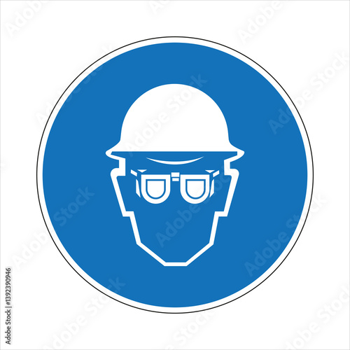 Blue mandatory sign indicating the use of safety goggles and helmet for work safety