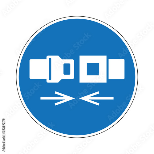 Round blue mandatory sign indicating to fasten seat belt