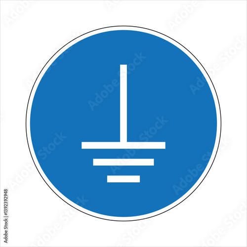 Blue and white mandatory sign indicating protective earth ground, ensuring electrical safety