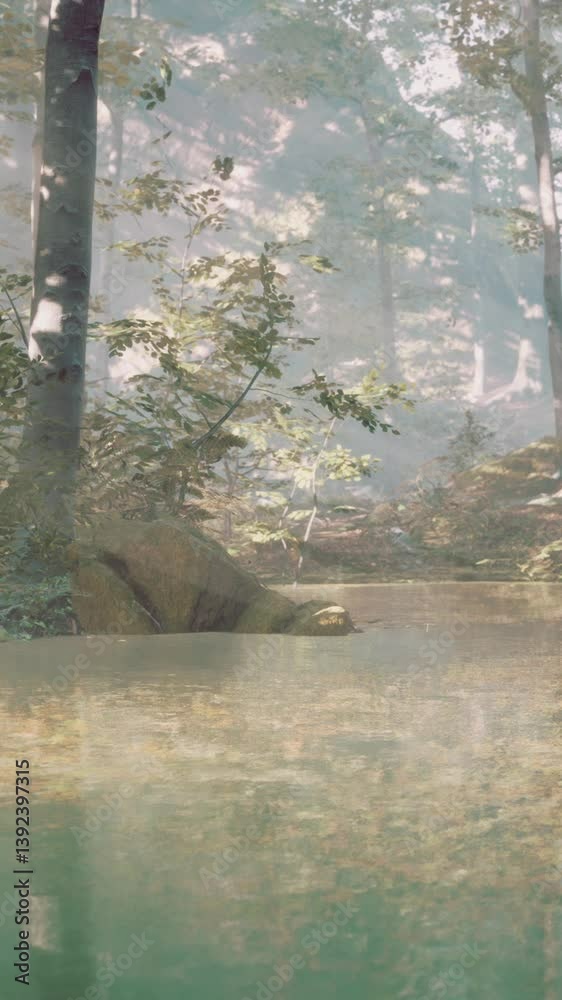Panoramic of the forest with river reflecting the trees in the water Panoramic of the forest with river reflecting the trees in the water