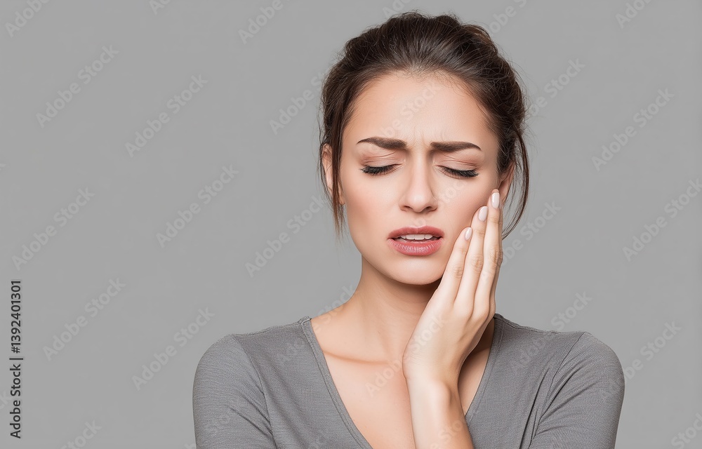 Woman with Toothache Holding Cheek with Hand Experiencing Pain and Discomfort Woman with Toothache Holding Cheek with Hand Experiencing Pain and Discomfort