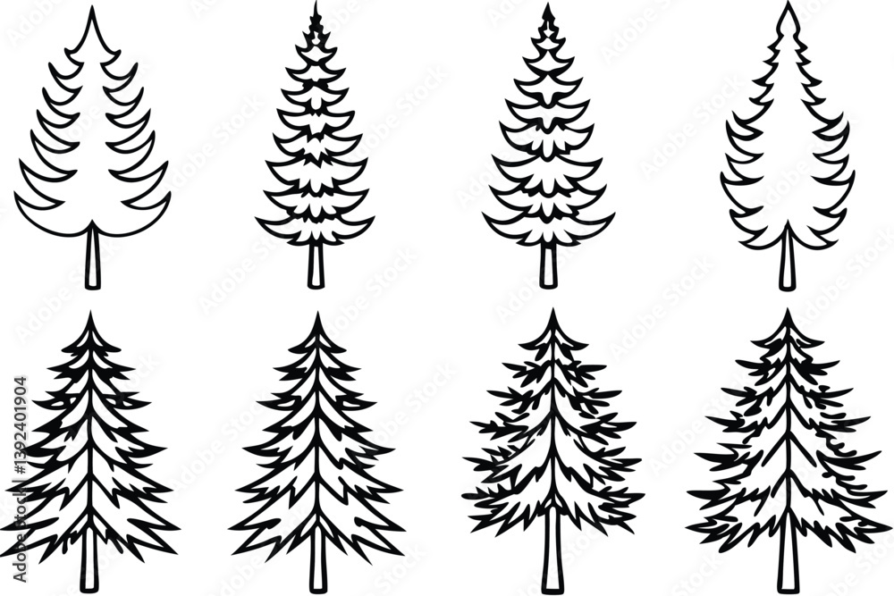 Fototapeta premium Pines Line Art Illustration Detailed Drawing for Nature Inspired Art 