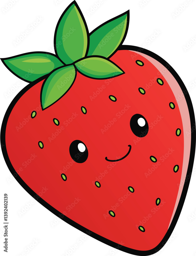 Cute Smiling Strawberry Cartoon Character With Green Leaves Illustration Cute Smiling Strawberry Cartoon Character With Green Leaves Illustration