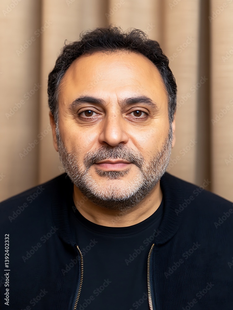 Obraz premium A middle aged man with a thoughtful expression looks forward