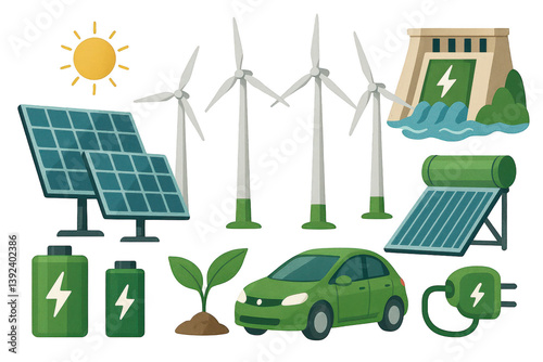 Eco-Friendly Energy Elements and Sustainable Solutions Illustration