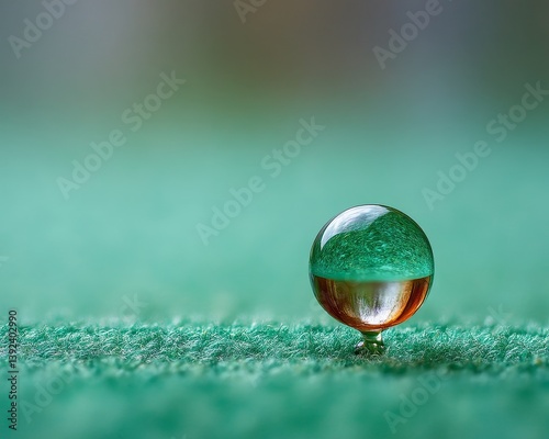 A single, glistening droplet of water beads on a hydrophobic surface, showcasing its perfect roundness - dewdrop tension clean
