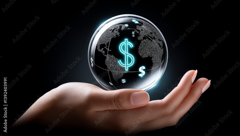 The concept of global currency exchange is represented by a trader holding the world with a virtual line effect, surrounded by dollar, yuan, yen, euro, and pound sterling signs The concept of global currency exchange is represented by a trader holding the world with a virtual line effect, surrounded by dollar, yuan, yen, euro, and pound sterling signs
