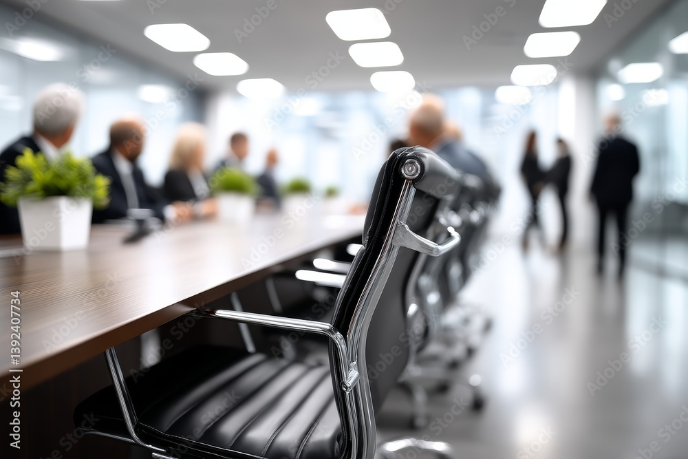 Fototapeta premium In this business office setting, casual wear is the attire of choice for the blurred figures, with a blurred bokeh background