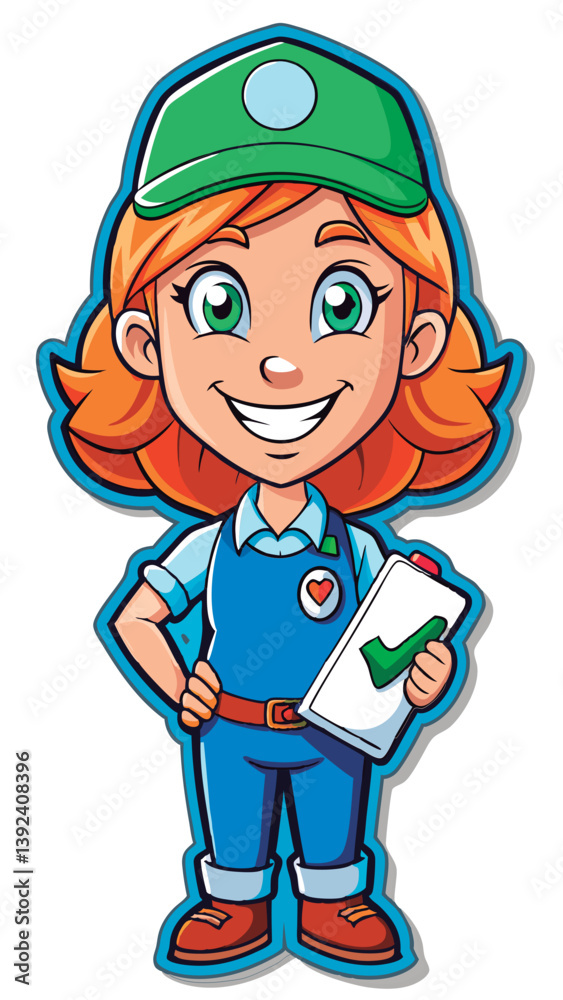 Vector illustration of a Friendly worker holding checklist. Vector illustration of a Friendly worker holding checklist.