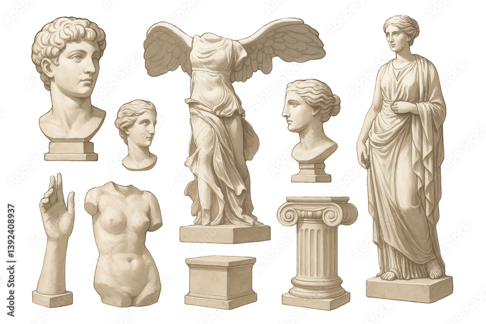 Classical Statues and Sculptures in Elegant Design Composition Classical Statues and Sculptures in Elegant Design Composition