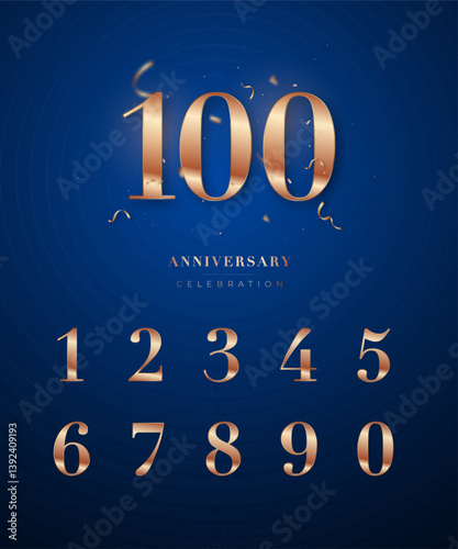 Bold design featuring gold numbers celebrating centennial anniversary on blue background