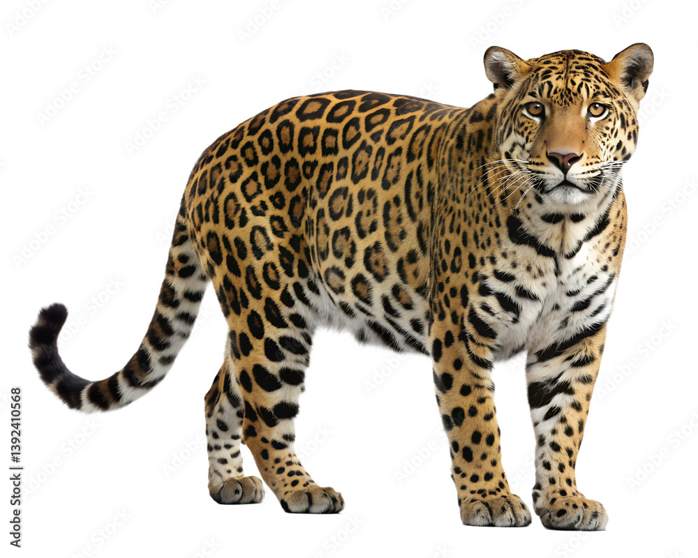 Obraz premium A full body shot of a jaguar standing isolated on a transparent background