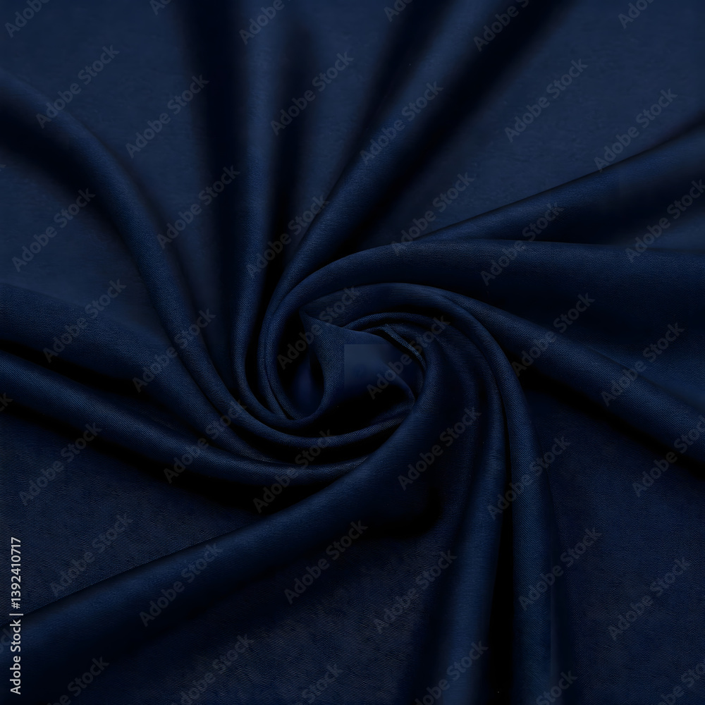 Obraz premium Elegant fabric swirl: The close-up shot displays a luxurious, intricately textured, dark blue fabric, its folds and curves artfully arranged to create a mesmerizing display of depth and movement.