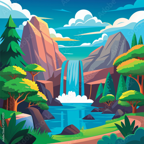 Scenic waterfall cascading into a tranquil pool.
