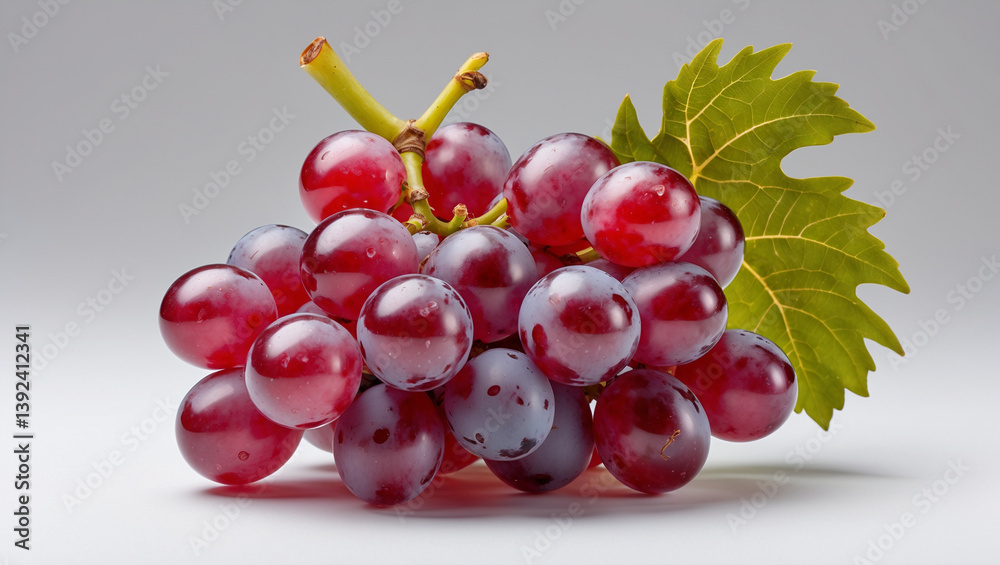 Bunch Of Fresh Red Grapes With Leaf On White Background Studio Shot Bunch Of Fresh Red Grapes With Leaf On White Background Studio Shot