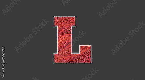 Red Wood Texture Letter L on Dark Background