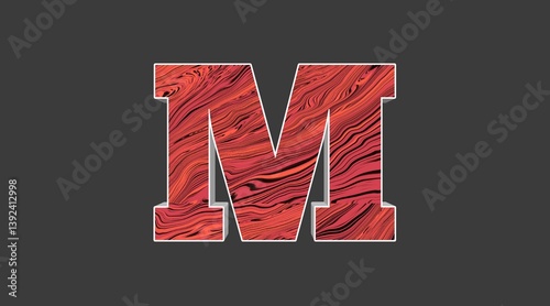 Red Wood Texture Letter M On Dark Background