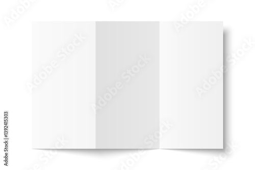 Vector white blank vertical three panel accordion fold opened on white background. Z fold, trifold, leaflet, brochure, booklet, flyer or invitation card mockup. Mock up front side isolated.