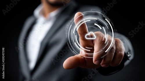 The infographic of a hand touching a cloud containing computing and technology icons signifies the centralization of personal and confidential information, including details like internet banking,