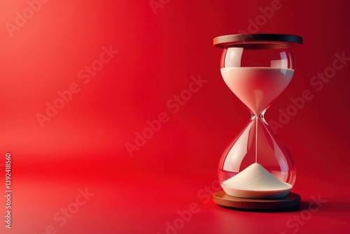 Hourglass symbolizing emptying time on a vibrant red background, fading, time running out