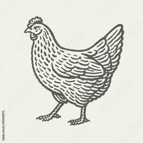 Chicken. Vintage detailed woodcut linocut engraving style vector illustration. 