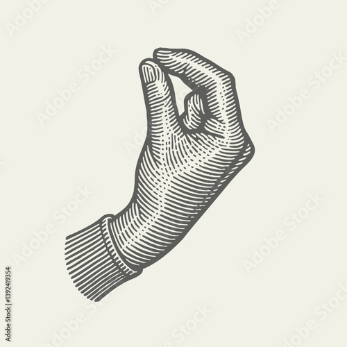 Hand Gesture. Vintage detailed etching engraving style vector illustration. 
