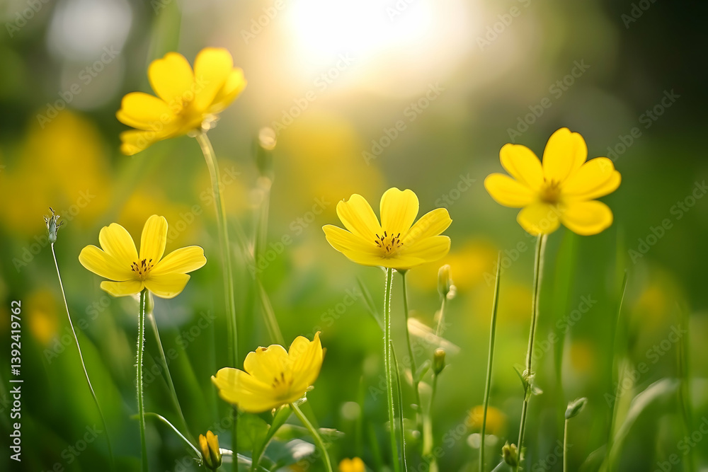 A field of yellow flowers in the bright sunlight A field of yellow flowers in the bright sunlight