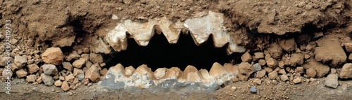 Jagged teeth emerge from a gaping maw in the earth - seamless design abstract pattern background
