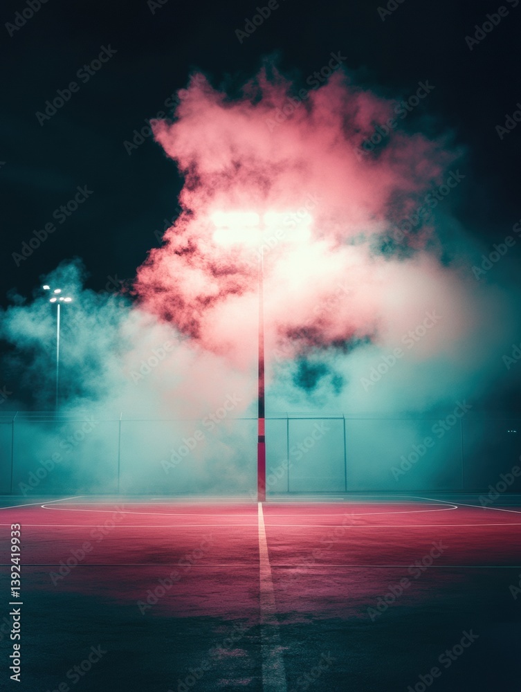Obraz premium Ethereal Urban Sports Dreamscape Cinematic Hockey Field Twilight with Moody Atmospheric Fog - Next-Gen Event Marketing Visual Narrative