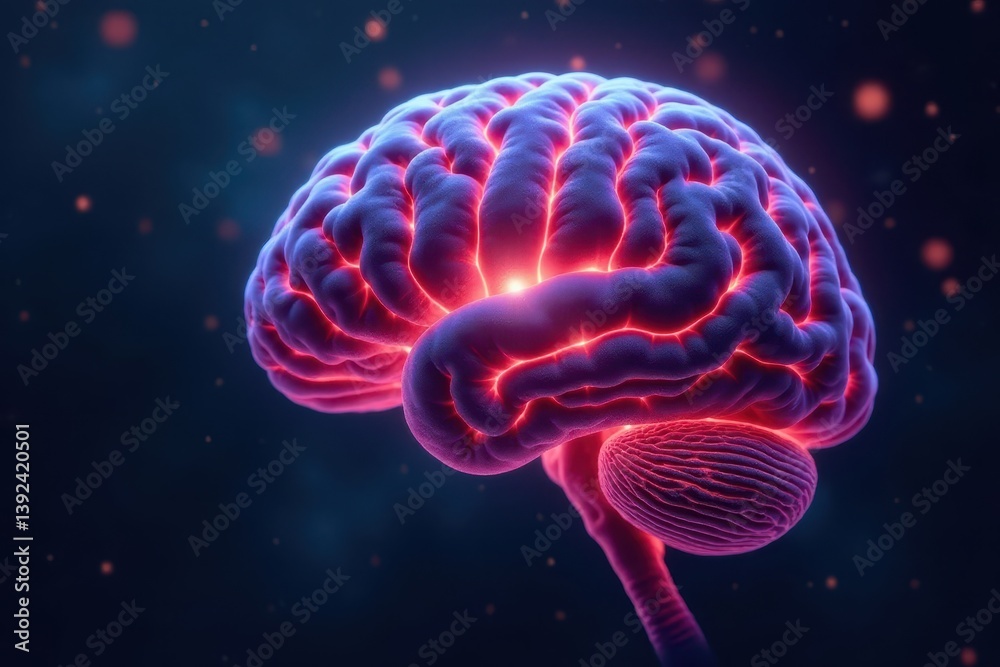 Fototapeta premium Illuminated cerebral cortex with neurons glowing bright, cognitive function, mental sharpness