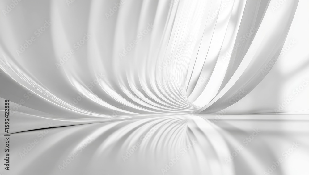 Abstract white architectural interior with smooth curves and reflections, bright window light Abstract white architectural interior with smooth curves and reflections, bright window light