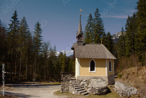 Mariahilf Chapell nestled among trees in a mountainous Austrian landscape photo