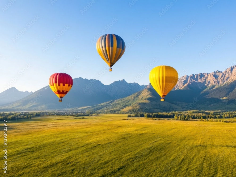 Fototapeta premium Immersive Experiential Travel Aerial Freedom Expedition - Vibrant Hot Air Balloon Festival Showcasing Sustainable Tourism and Adventure Lifestyle Narratives