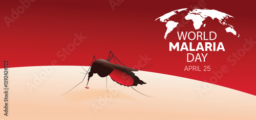 World Malaria Day 25 April mosquito biting on skin vector poster