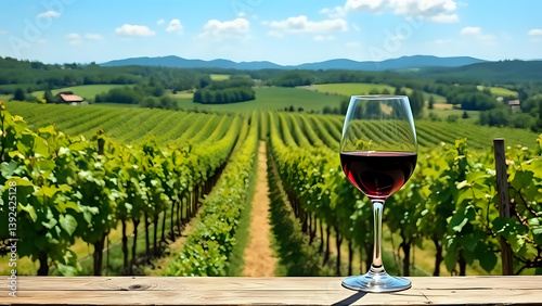 Wallpaper Mural Un bicchiere di vino, grappoli d'uva e e sullo sfondo un vigneto - Azienda vinicola Torontodigital.ca
