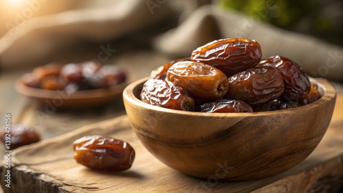 Rustic Bowl of Fresh Dates on Wooden Surface