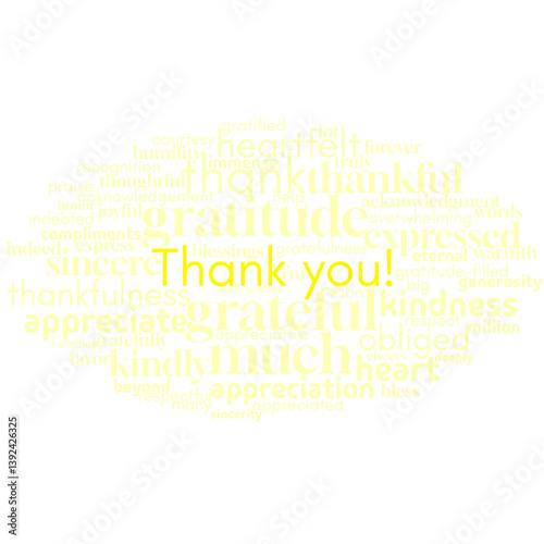 A vibrant word cloud design showcasing expressions of gratitude, featuring "thanks," "thank you," and related terms. Perfect for conveying appreciation, kindness, and positive emotions in various sett